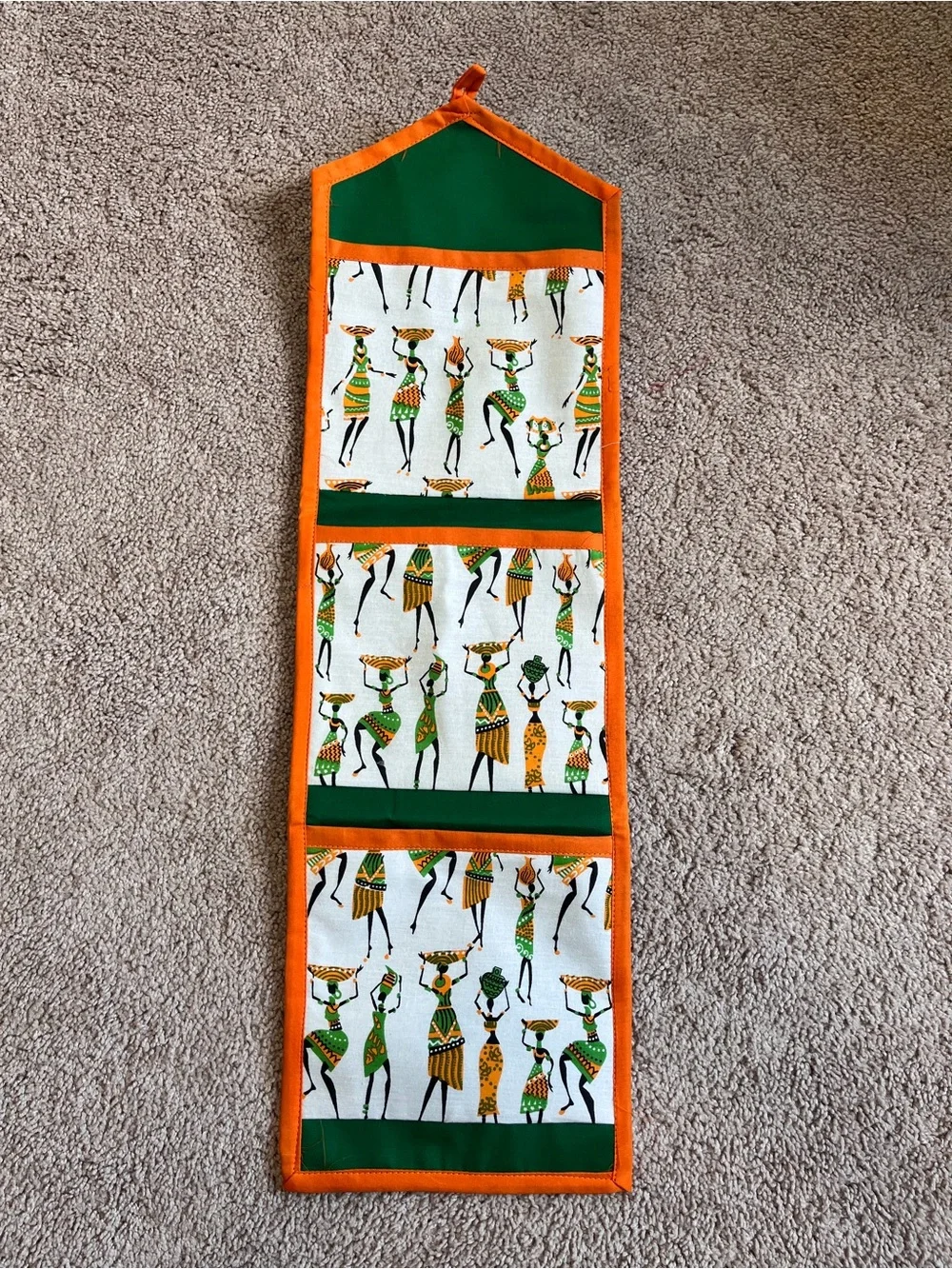 African Print 3 Pocket Wall Hanging Handmade Organizer Fabric Storage 31x9.5 New